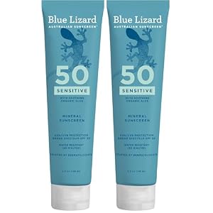 BLUE LIZARD Mineral Sunscreen, SPF 50+, Tube, Zinc Oxide | Water Resistant | Fragrance Free | For Sensitive Skin | 5 Fl Oz Pack of 2