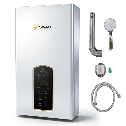 Furvveerr Calentador de Agua a Gas Natural 24KW 10L/min, Instantáneo Sin Depósito Termostático, Panel Táctil, Intercambiador de Cobre, Ventilador Antirretorno 220V, Accesorios Incluidos (14L/min)