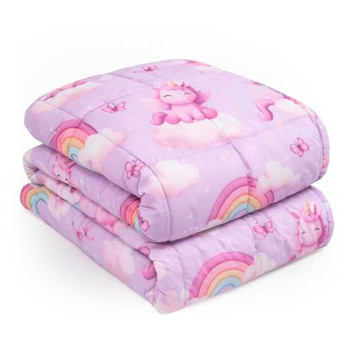 OHS Unicorn Weighted Blanket Reversible 3kg Super Soft Weighted Blanket Adult Sleep Therapy Stress Anxiety Relief for Adults Lilac - 100x150cm (Disclaimer: Only suitable for age 3+years)