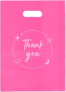 100PCS Thank You Gift bag, reusable plastic bag with suitable for boutiques,retail shopping,weddings, birthdays,Thanksgiving,Christmas,business gifts, stores,party and boutique bags Pink, 9" X 12"