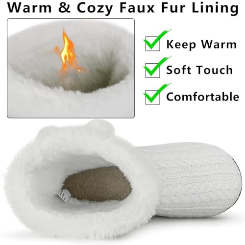 Knit Slipper Boots Women Plush Lining Memory Foam Indoor Outdoor House Shoes with Pom-Pom3