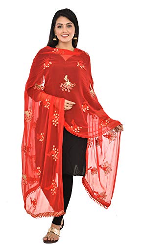 Image of YOUTHQUAKE Heavy Embroidered Work Chiffon Dupatta for Womens & Girls With Fancy Lace