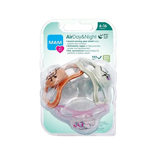 MAM Air Night & Day Baby Schnuller für empfindliche Haut, leuchtet im Dunkeln, 6-16 Monate, Mädchen, 3 Stück (1 Stück) – Bild 3