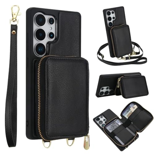 Étui portefeuille Galaxy S23 FE noir antichoc sangle anti-chute