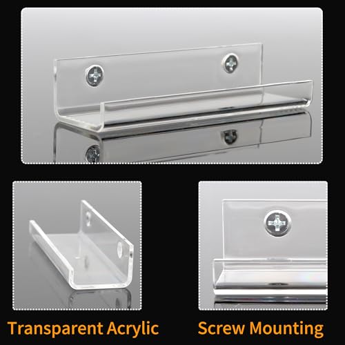 Jansburg 6 Pack Clear Vinyl Record Shelf Wall Mount Acrylic Album Display Holder Storage Hanger CD Floating Shelf for Home Office, 4 Inch by Jansburg - Used condition - Image 3