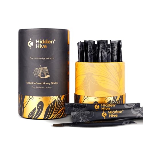 Hiddenhive Shilajit Honey Sticks | 600mg Shilajit Lab Tested Single-Serve Sticks | Fulvic Acid Rich Shilajit Infused Honey | Natural Energy & Vitality Support