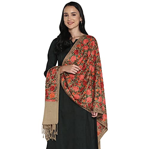Zamour Women Embroidered Large Scarf Wrap Faux Pashmina Wool, Indian Kashmiri Oversize Winter Scarves Wraps Stole Shawl