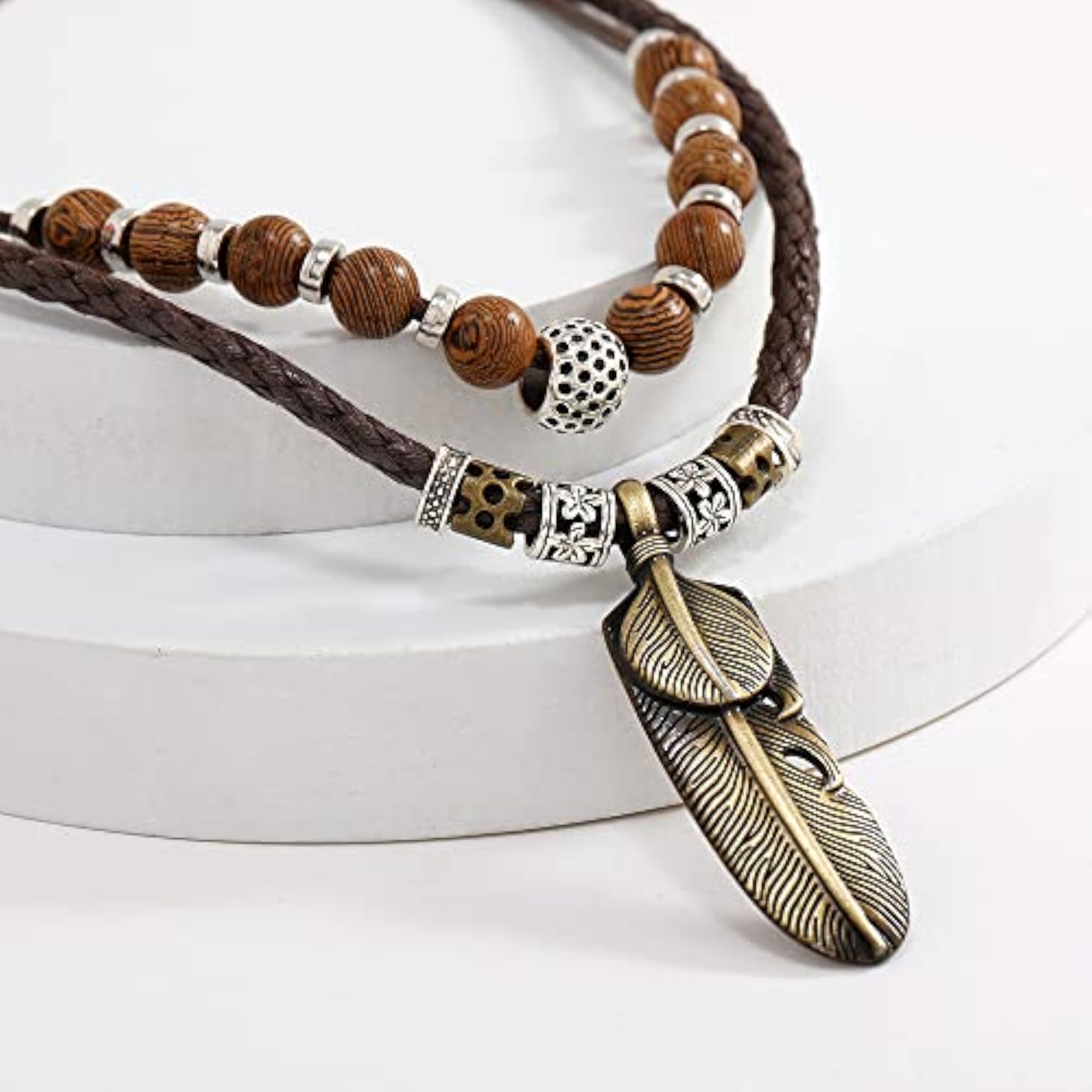 Men's Vintage Style Double Layers Braided Leather Tribal Necklace