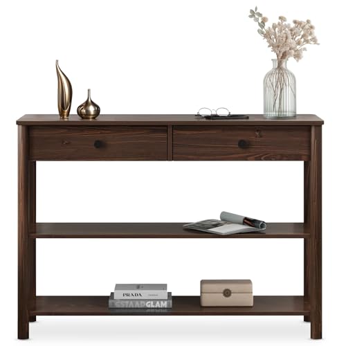 IDIMEX Konsolentisch APOANA aus Massivholz 110cm, Nussbaum Farben – mit 2 Schubladen und 2 Ablagen ideal als schmaler Flurtisch oder Ablagetisch vielseitig einsetzbar im Wohnzimmer oder Schlafzimmer