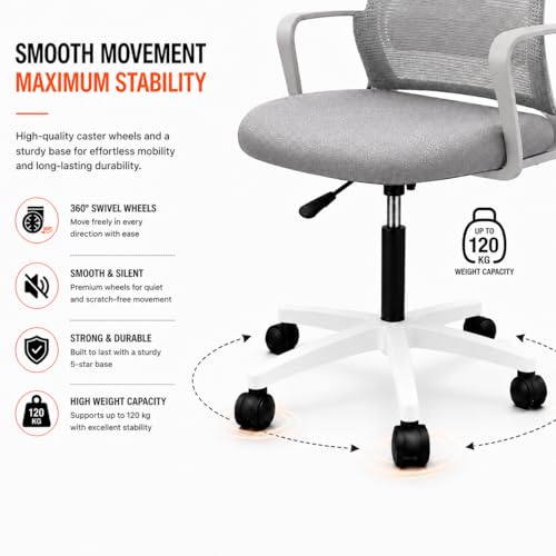 Image of Office Arm Chair with Frame, Mesh Back, Nylon Base, and Adjustable Handle, Cushion Fabric (Robo Chair-Grey)