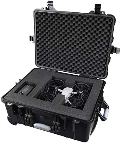 Meijia All Weather Portable Waterproof Hard Compact Camera Case with Retractable Pull Handle and Rolling Wheels,Foam Inserted, Elegant Black, 22.06X17.93 X10.43 inches