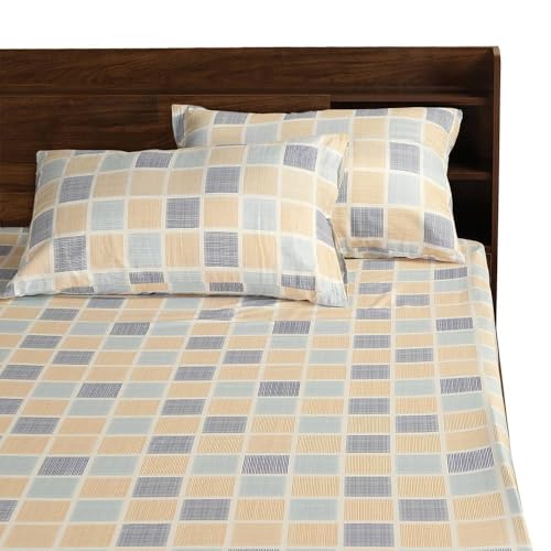 Image of Wakefit Wakefit Checkers 100% Cotton 200 TC Flat Bedsheet with 1 Pillow Cover