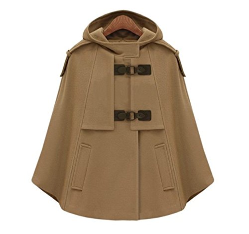 LaoZan Abrigo Corto Poncho Capa Abrigo con Capucha Trench Gabardina Mezcla de Lana para Mujer XL Camello