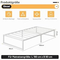 Yicensen Metallbett 90x190 cm Einzelbett mit Stahllattenstütze, 30cm Hoch – Ansicht 2