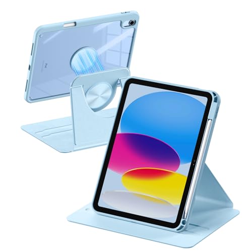 drivego 360 Rotating Case for iPad A16 11th Generation 11 Inch 2025/10th Generation 10.9 Inch 2022, Magnetic Detachable Cover with Pencil Holder for iPad 11/10 Gen, PC Clear Back, Light Blue