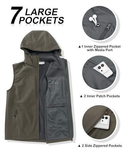 Image of 33,000ft Men's Lightweight Softshell Vest Hooded Outerwear Zip Up Fleece Lined Windproof Sleeveless Jacket for Golf Running