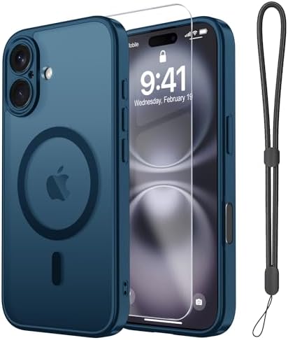 Janmitta Magnetic Case for iPhone 16 Case with Screen Protector+Wrist Strap