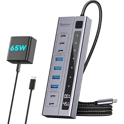 Minisopuru 9 in 1 Powered USB C Hub Support Max 45W Charging with 65W USB-C Power Adapter, 10Gbps, USBC Hub Charging for Meta Quest Pro, Steam, iPad Pro, iPhone, Watch (Not for Monitor)