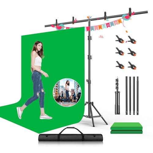 Green Screen Backdrop with Stand Kit, BEIYANG 6.5 X 5 Ft Portable Backdrop Stand Kit with Carrying...