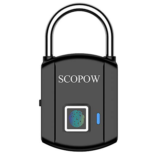 Fingerprint Padlock, SCOPOW Keyless Digital Lock, Intelligent Waterproof Lock for Locker, Gym, Backpack