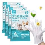 Vannon Extra Thick Pet Bathing Wipes for Dogs & Cats, Cleaning & Odor-Controlling Grooming Gloves, Nourish Fur Glove Wipes for Daily Care and Traveling, Rinse Free, Unscented, 4 Pack, 24 PCS