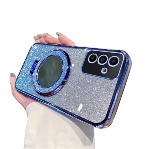 QIWEIQING Case for Samsung Galaxy A34 5G with Makeup Mirror Mag-Safe, Clear Back Anti-Fingerprint Scratch Camera Protector Slim Fit Cell Phone Case Crystal for Galaxy A34 5G. Blue DSZ