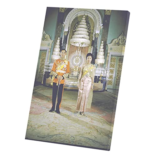 Tableau deco Rama IX famille royale Thailande toile photo vintage 1960