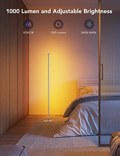 Govee LED Floor Lamp RGBIC, Modern Corner Lamp Silver, with 61 Scene Modes and 8 Music Sync Modes, Work with Matter and Alexa, Dimmable Mood Lighting Ideal for Living Room, Bedroom - Image 4