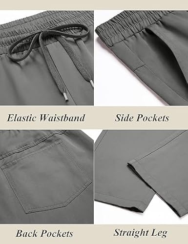 COOFANDY Mens Casual Cotton Pants Regular Fit Elastic Waist Drawstring Twill Straight Leg Chino Pants Dark Grey