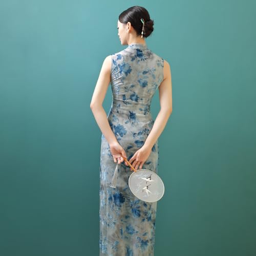 ROYAL SMEELA Chinese Qipao Dress for Women Sleeveless Patterned Cheongsam Mandarin Women's Chinese Dresses Clothes Black3