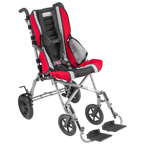 Strive Adaptive Special Needs Wheelchair – 12” Wide Red, Lightweight, Fully Adjustable for Support & Positioning, Supports 75lbs, Folding Wheelchair