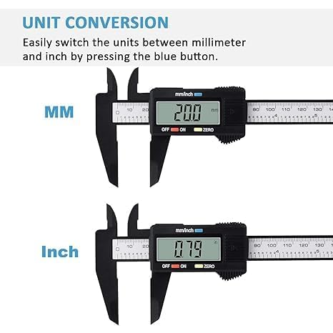 Image of digital vernier calipers with large LCD screen electronic vernier caliper thickness measuring Tool 0-6 in /0-150 mm auto off featured (plastic caliper)