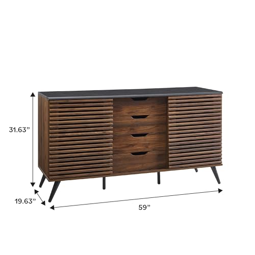 image for Walker Edison Modern 4 Drawer Sliding Door Cabinet Buffet Entryway Ser