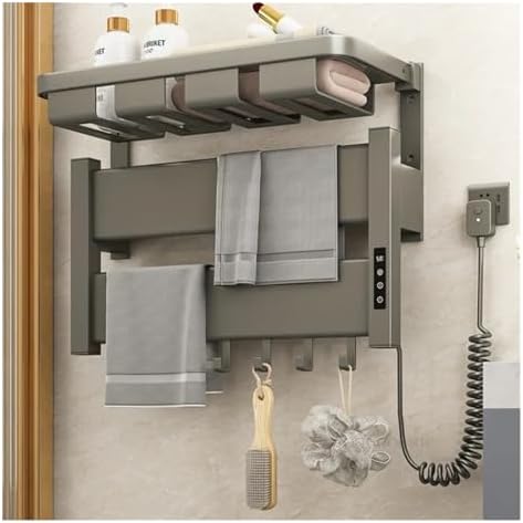 Smart Electric Heated Towel Rail Bathroom Accessories Heated Drying Towel Rack Home Towel Warmers Punch-Free Bath Towel Rack(B1 57x10x30cm Left) image 2