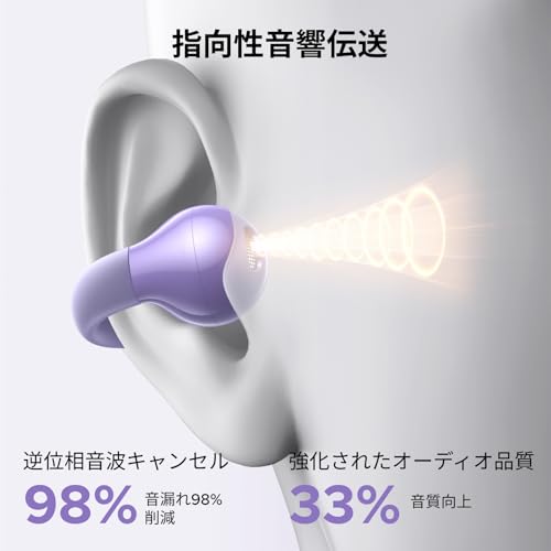 UGREEN イヤーカフ イヤホン Bluetooth 5.4 Hi-Fi音質 ENC搭載 AI通話ノイズキャンセリング オープンイヤー型 耳挟み式 完全ワイヤレス IPX5防水 最大30時間再生 パープル 商品画像9
