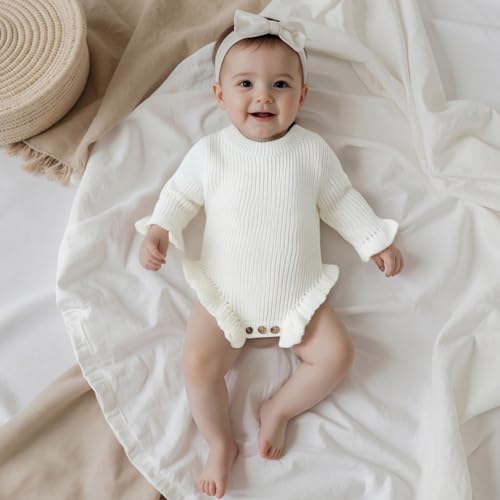 Baby Girl Knit Sweater Romper Newborn Knitted Ruffle Bubble Romper Solid Long Sleeve Sweater Bodysuit Winter Clothes2