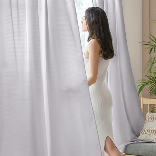 HOMEIDEAS Non See Through Privacy Sheer Curtains, Elegant Lightweight Semi Light Filtering Solid Color Short Window Drapes for Bedroom, Living Room, Light Grey, 52 x 45 Inches Long, 2 Panels Set
