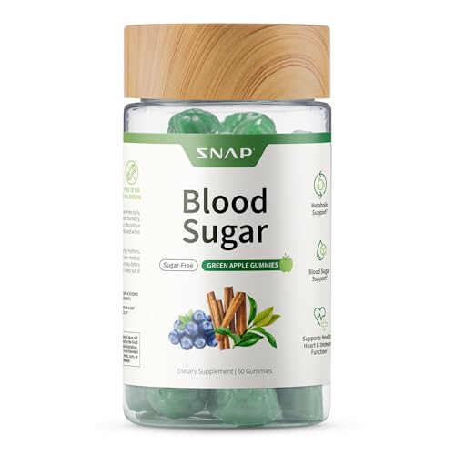 Snap Supplements Blood Sugar Gummies Support Already Healthy Blood Sugar Levels Cinnamon Bark and Blueberry Fruit Extract Green Apple Flavor 60 Gummies