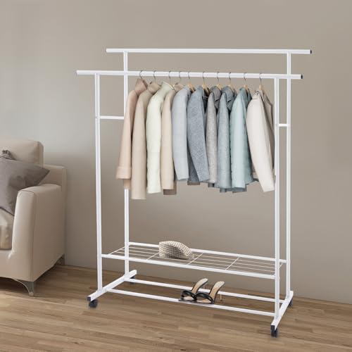Portant à vêtements sans perçage OUKANING blanc à double étagère