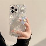 Jacyren Custodia per iPhone 14 Pro Max con braccialetto di perle di fiori, trasparente, in silicone, per iPhone 14 Pro Max, motivo floreale, colore: blu e bianco