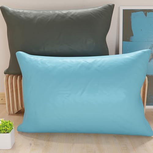 PETTI Artigiani Italiani - Coppia di Federe Cuscino 80x40 cm in Microfibra, Cuscini Arredo Camera da Letto, Divano, Set 2 Fodere Copricuscino, Federa Double Face Grigio Celeste