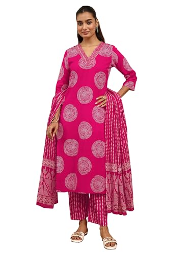 Image of Libas Printed Cotton Blend Straight Kurta Set for Women | daily wear suit