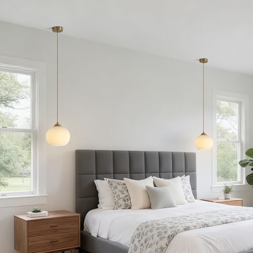 KCO Lighting Modern Brass Gold Globe 7.9” Ribbed Milk Glass Pendant Light by KCO - Used condition - Image 7