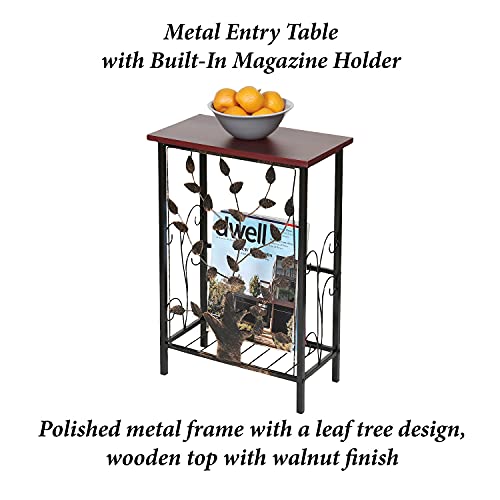 Etna Sofa Side End Table - Small Metal Leaf Design Base With Dark Brown Wood Look Mdf Top - C-Shaped Tv Tray Slides Up To Couch, Chair Or Recliner To Keep Snacks, Drinks, Accessories At Easy Reach #TOP3