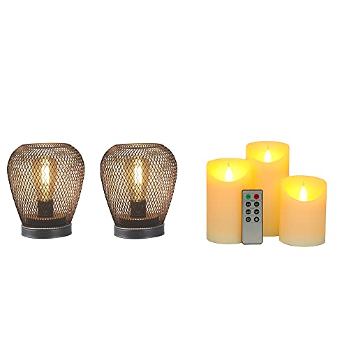 JHY DESIGN Set of 2 Metal Cage LED Lantern Battery Powered,Cordless Accent Light with LED Edsion Style Bulb.Great for Weddings,Parties,Patio,Events for Indoors Outdoorsï¼Diamond Shape)
