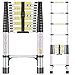 Escalera telescópica de Acero Inoxidable, 3,8m Escalera Plegable Portátil, Escalera Extensible con Patas Antideslizantes, Ideal para áticos, techos, autocaravanas, decoración y Mantenimiento