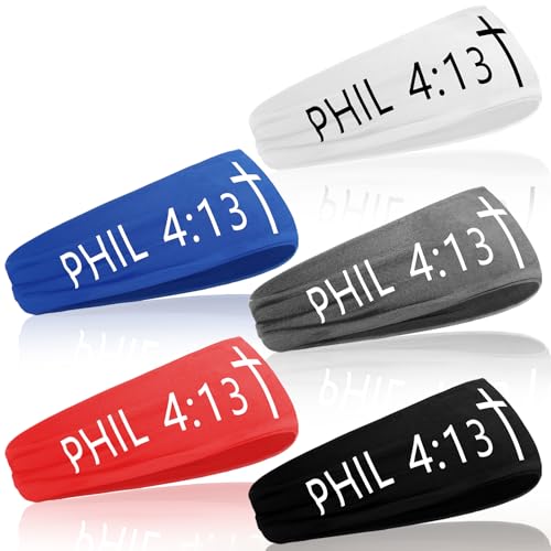 Image of 5 Pcs Christian Athletic Headbands Gifts Cross Headband for Men Women Bible Verse Workout Religious Stretchy Sweat Bands