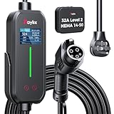Raylix 32A Level 2 EV Charger, 240V 7.68kW Mobile Electric Car Charger with 21ft Cable [Adjustable Current & Delay Charging] Portable EV Chargers for All SAE J1772, NEMA 14-50 Plug 4 Prong Plug