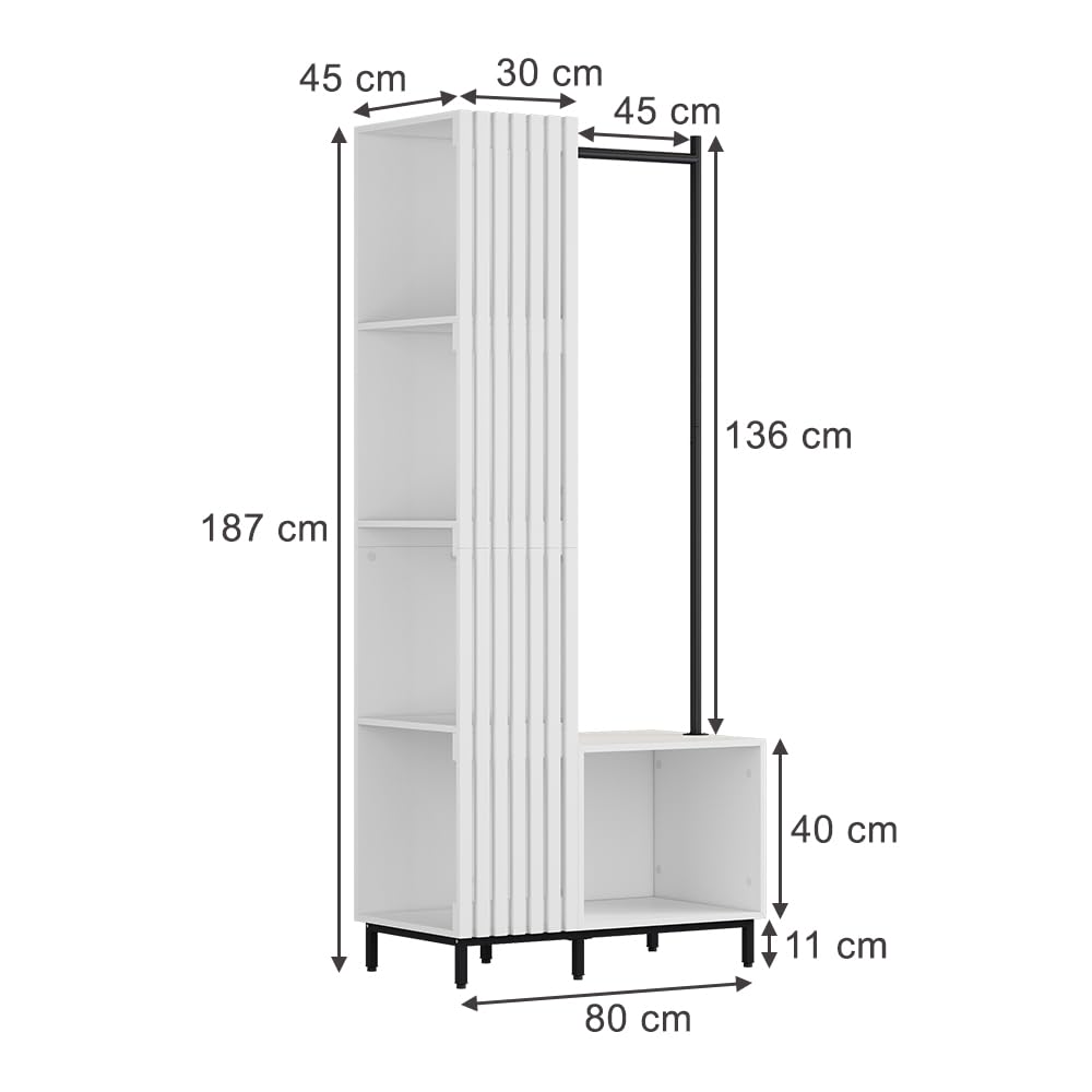 Vicco Garderobe Zinto, Weiß, 80 x 187 cm mit 5 Ablagefächern, zur Wandmontage geeignet für platzsparende Aufbewahrung