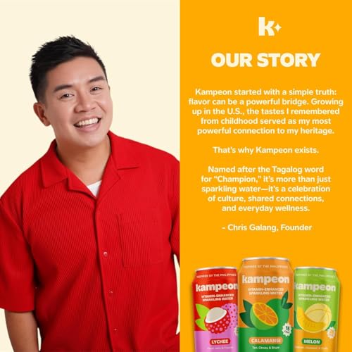 Image of Kampeon Calamansi Filipino inspire sparkling water - 12oz Cans - Filipino Lemonade with Real Calamansi Juice, Vitamin B & C, Magnesium - Sweet Tart Citrus Soda Alternative, b pack Lightly Sweet, Caffeine-Free INSPIRED BY THE PHILIPPINES (Pack of 12)